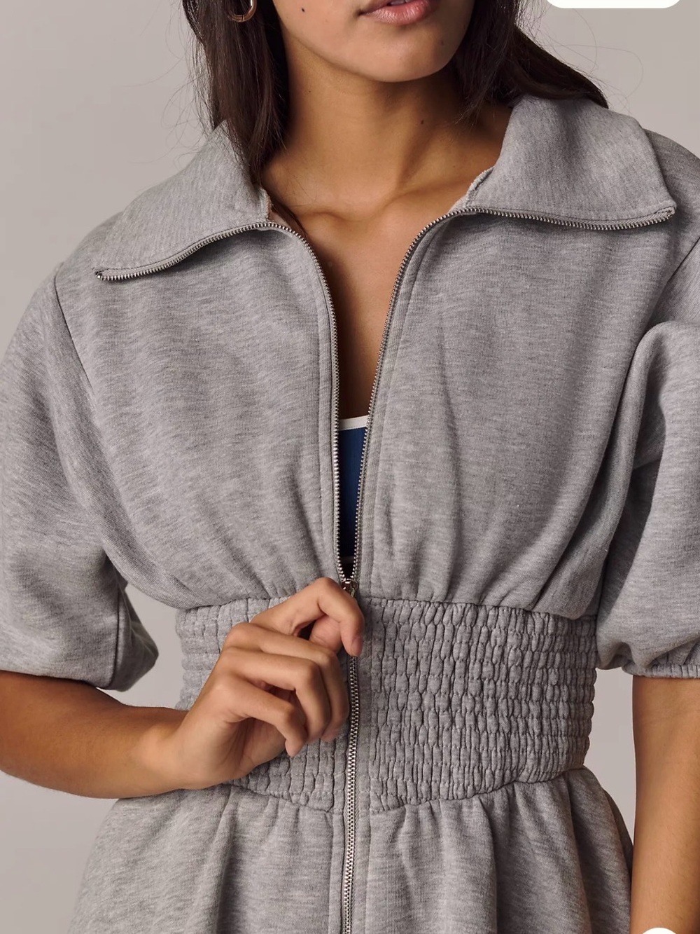 ✨Anthro’s Daily Ritual✨- Gray Heather Short Sleeve Zip-Smock Dress - SOLD OUT - Picture 3 of 11